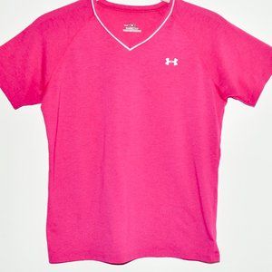 Under Armour HeatGear Pink Short Sleeve V-Neck T-Shirt - Large
